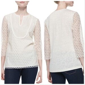 Tory Burch cream Tali honeycomb lace top small
